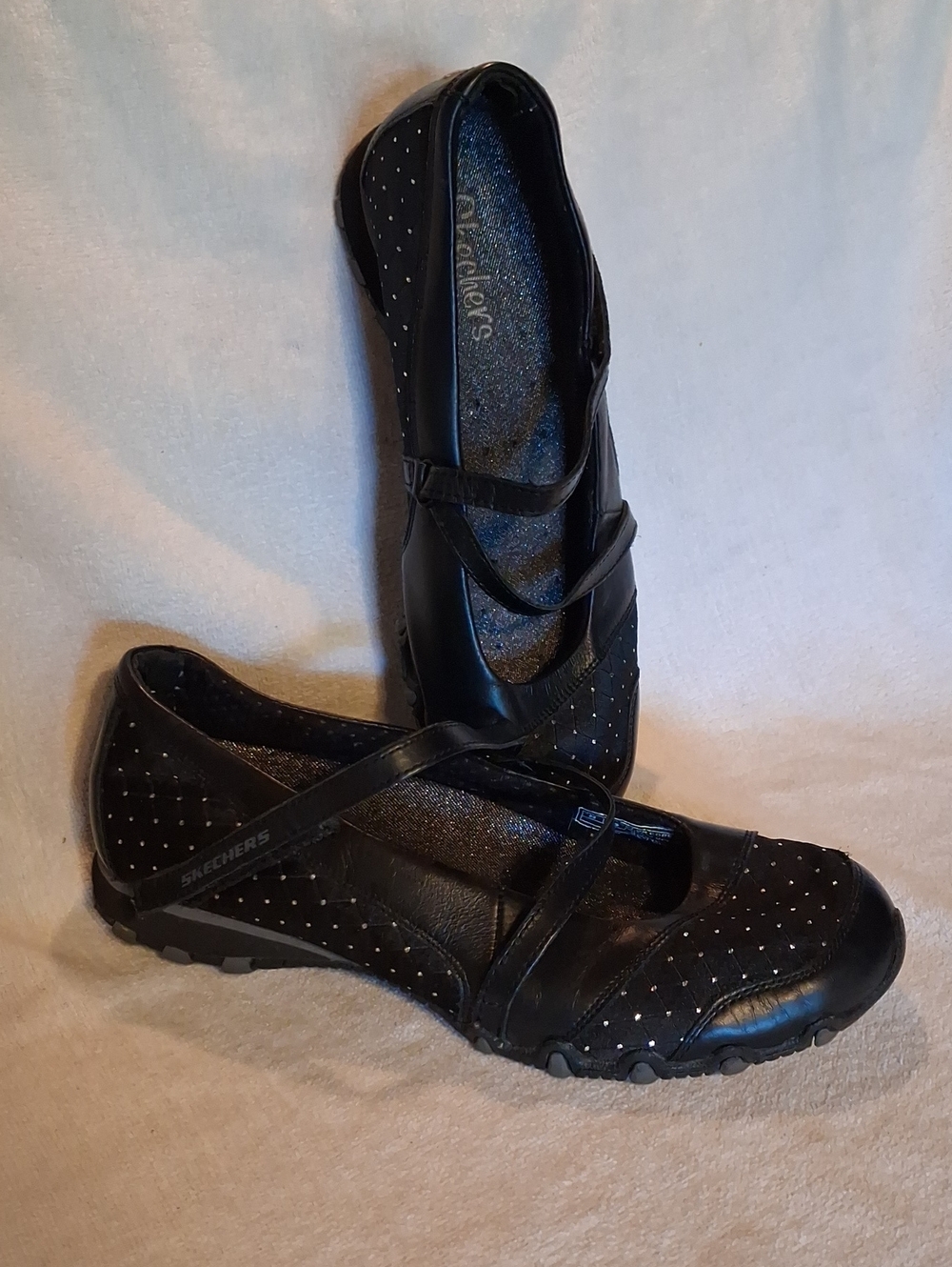 Skechers Black Studded Cross-Strap Ballet Flats Size 8